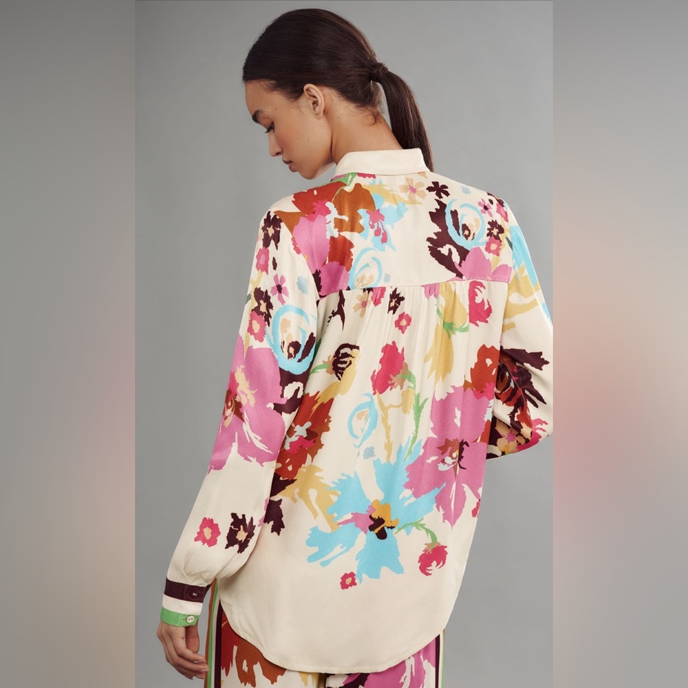 Anthropologie Floral Print Button-Down Blouse Viscose - Picture 3 of 4